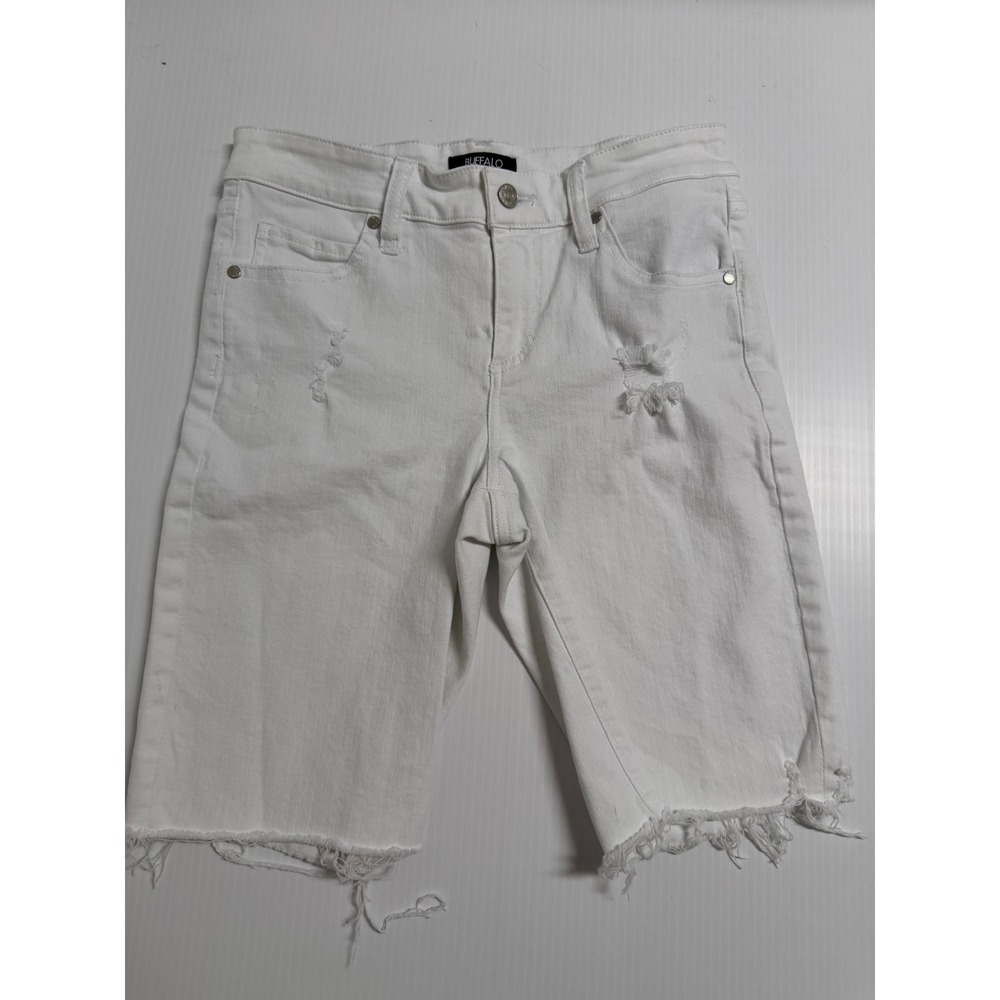 Buffalo David Bitton Tandi White Distressed Bermuda Denim Shorts Size 6/28